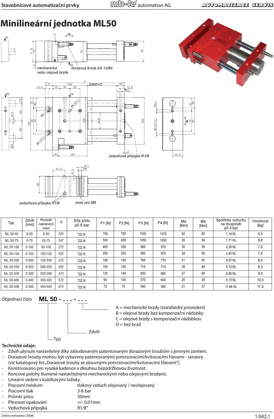 (N) (Nm) dorazový Stop screw šroub AS AS 1212/60 / Hole for M6 dorazový šroub AS 12/60 Air Consumption for Mb lb. in zdvih+2 Stroke each double stroke @ (Nm) 72.