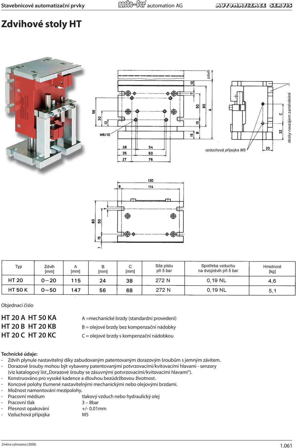 Zdvih (see section A 8"Stop system B with The plug-in C stop sensing screws Síla elements"). can pístu be fitted with patented Spotřeba sensing vzduchu elements.