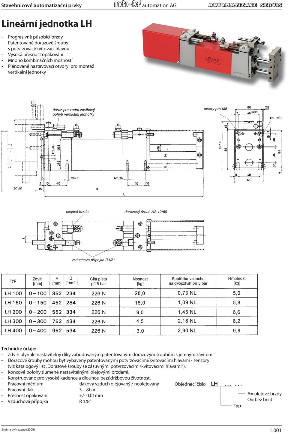 001) kombinačních možností Patented - Plánované stop screws nastavovací with sensing otvory device pro montáž vertikální jednotky High repeat accuracy Many combination possibilities Third position