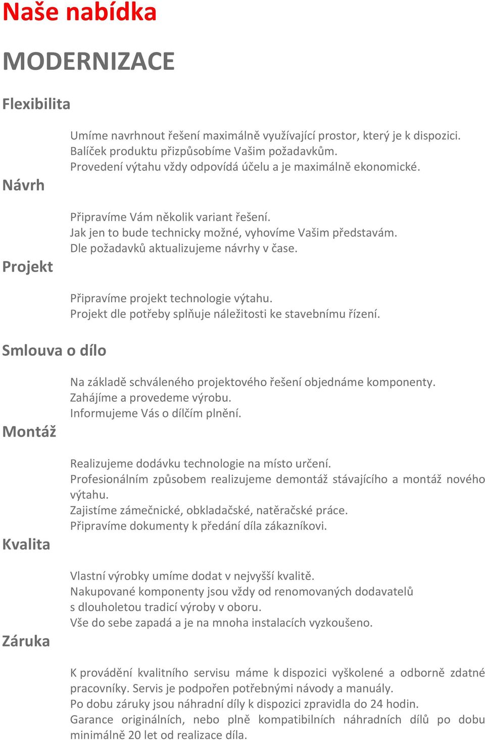 Dle požadavků aktualizujeme návrhy v čase. Smlouva o dílo Připravíme projekt technologie výtahu. Projekt dle potřeby splňuje náležitosti ke stavebnímu řízení.