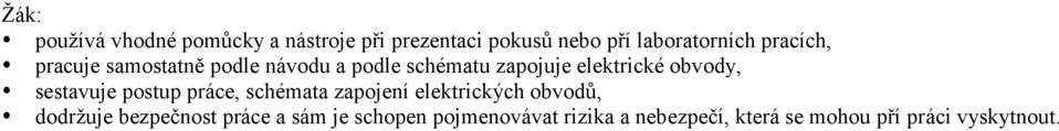 sestavuje postup práce, schémata zapojení elektrických obvodů, dodržuje bezpečnost