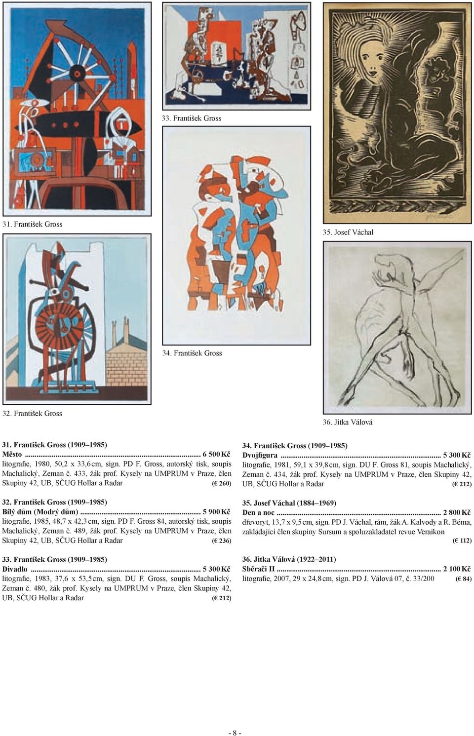 František Gross (1909 1985) Bílý dům (Modrý dům)... 5 900 Kč litografie, 1985, 48,7 x 42,3 cm, sign. PD F. Gross 84, autorský tisk, soupis Machalický, Zeman č. 489, žák prof.