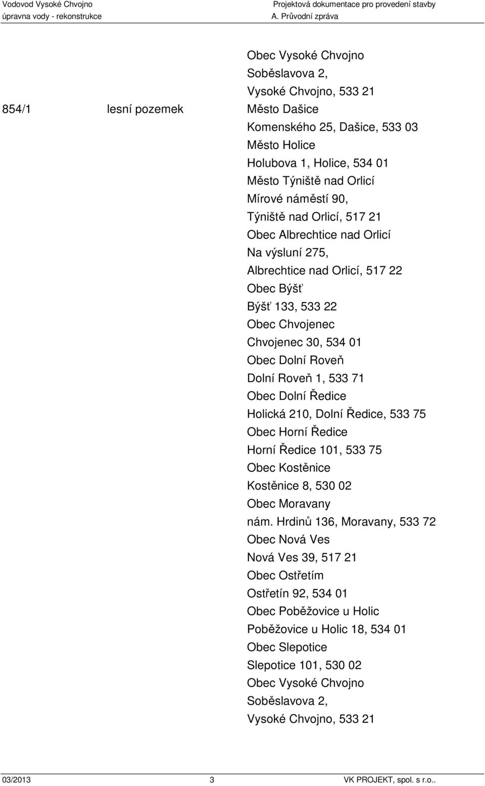 Roveň 1, 533 71 Obec Dolní Ředice Holická 210, Dolní Ředice, 533 75 Obec Horní Ředice Horní Ředice 101, 533 75 Obec Kostěnice Kostěnice 8, 530 02 Obec Moravany nám.