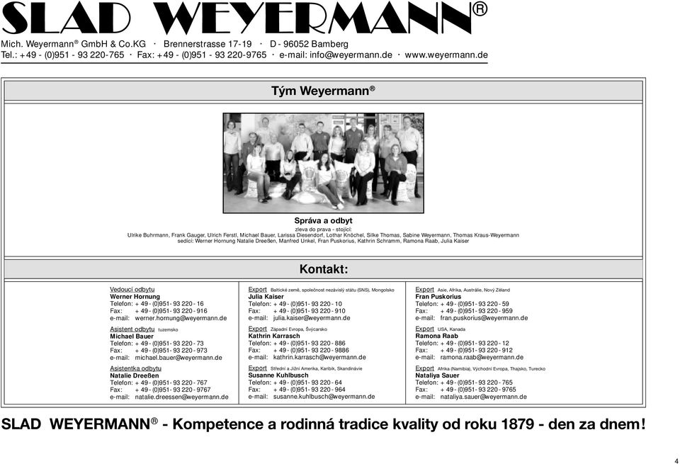 220-16 Fax: + 49 - (0)951-93 220-916 e-mail: werner.hornung@weyermann.de Asistent odbytu tuzemsko Michael Bauer Telefon: + 49 - (0)951-93 220-73 Fax: + 49 - (0)951-93 220-973 e-mail: michael.