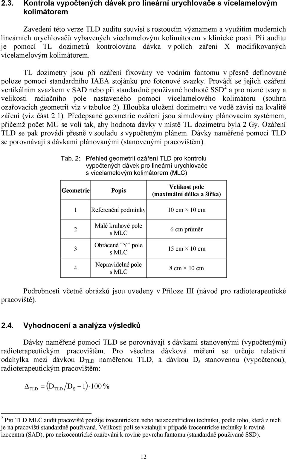 TL dozimetry jsou při ozáření fixovány ve vodním fantomu v přesně definované poloze pomocí standardního IAEA stojánku pro fotonové svazky.