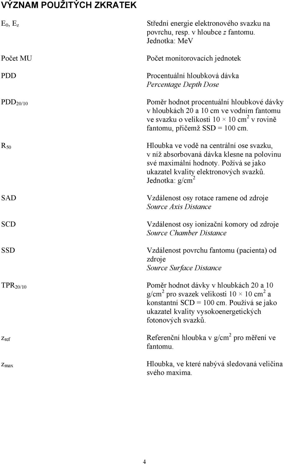 10 10 cm 2 v rovině fantomu, přičemž SSD = 100 cm. Hloubka ve vodě na centrální ose svazku, v níž absorbovaná dávka klesne na polovinu své maximální hodnoty.