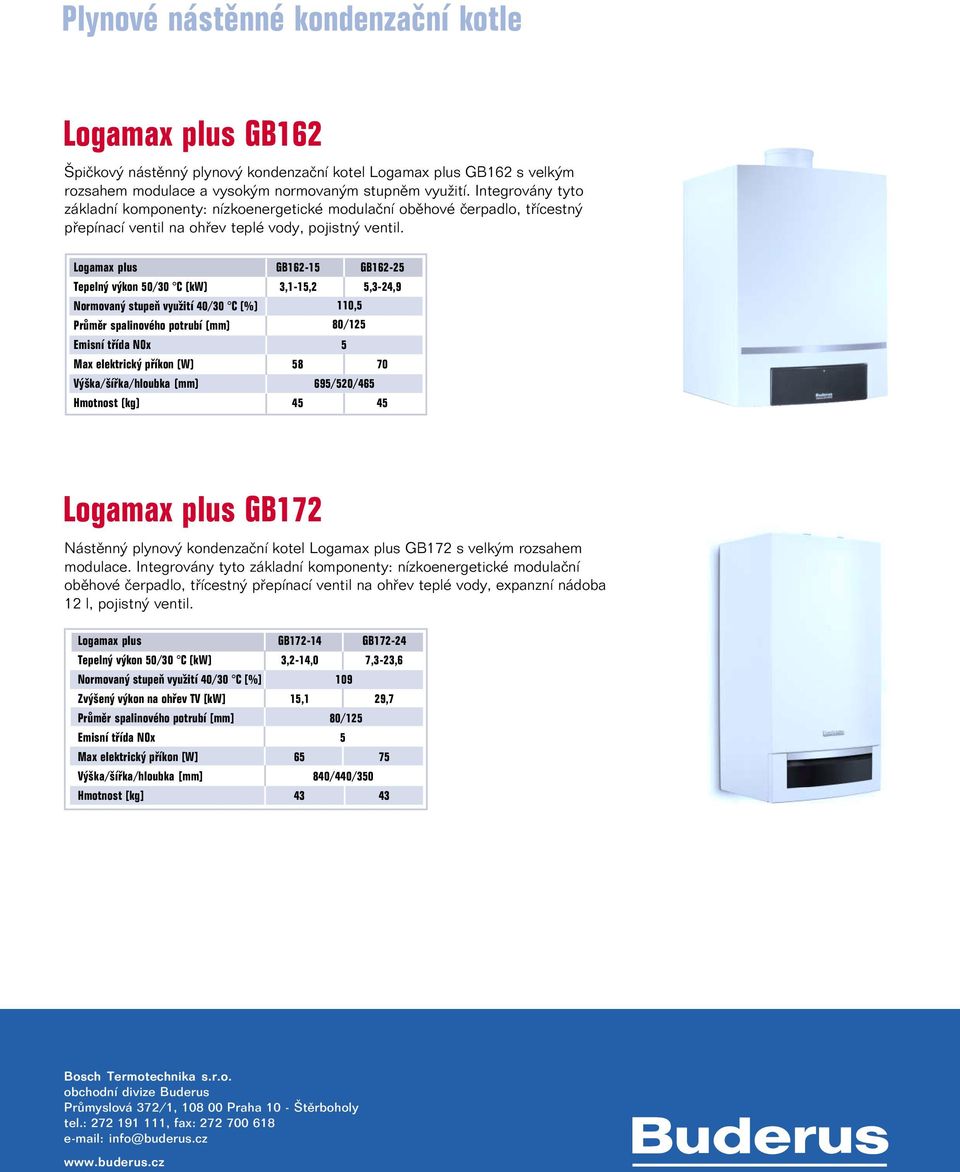 Logamax plus GB162-15 GB162-25 Tepelný výkon 50/30 C (kw) 3,1-15,2 5,3-24,9 Normovaný stupeň využití 40/30 C (%) Průměr spalinového potrubí (mm) 110,5 80/125 Emisní třída NOx 5 Max elektrický příkon