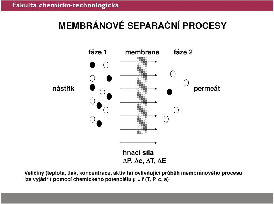 koncentrace, aktivita) ovlivňující průběh membránového