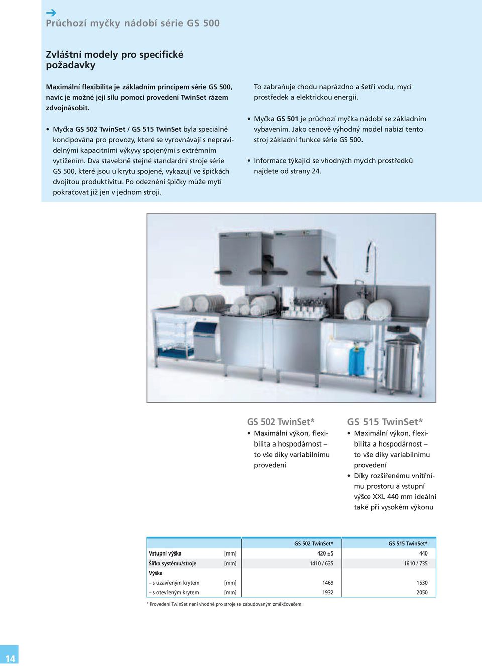 Dva stavebně stejné standardní stroje série GS 500, které jsou u krytu spojené, vykazují ve špičkách dvojitou produktivitu. Po odeznění špičky může mytí pokračovat již jen v jednom stroji.