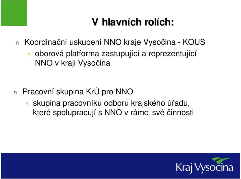 kraji Vysočina Pracovní skupina KrÚ pro NNO skupina pracovníků