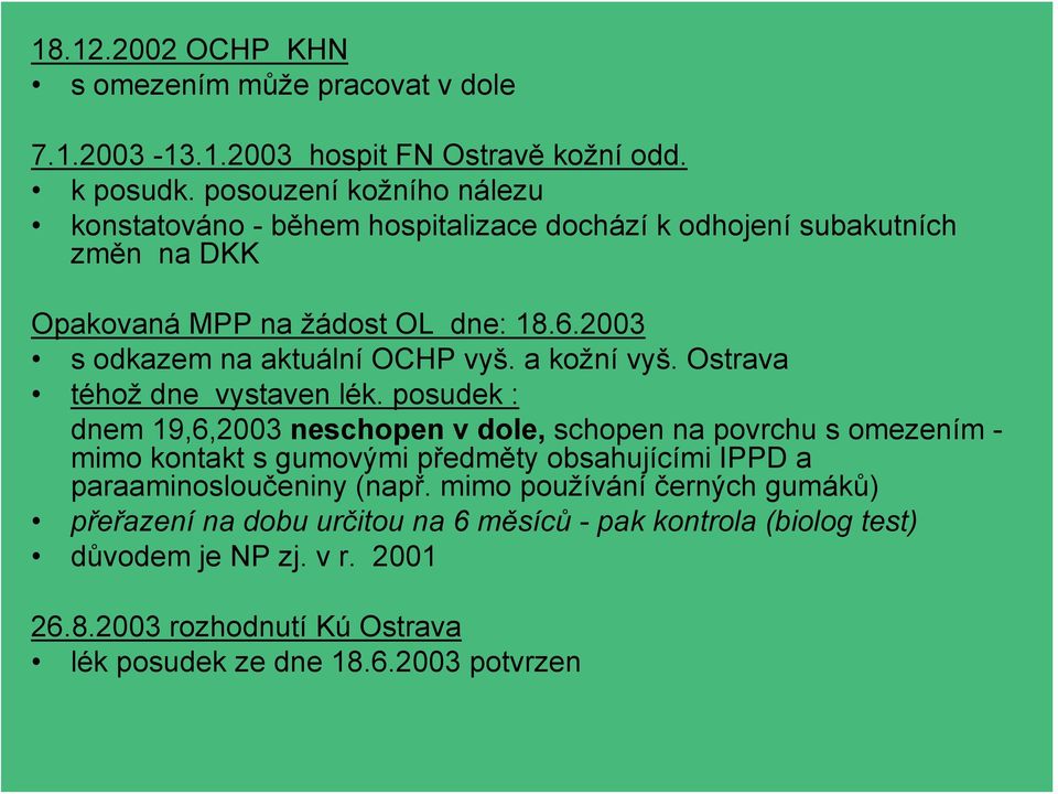 2003 s odkazem na aktuální OCHP vyš. a kožní vyš. Ostrava téhož dne vystaven lék.