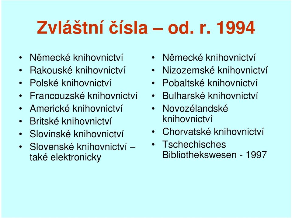 Americké knihovnictví Britské knihovnictví Slovinské knihovnictví Slovenské knihovnictví také