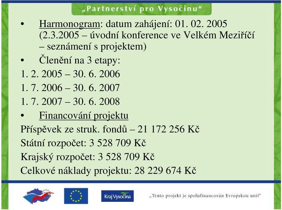 2005 30. 6. 2006 1. 7. 2006 30. 6. 2007 1. 7. 2007 30. 6. 2008 Financování projektu Příspěvek ze struk.