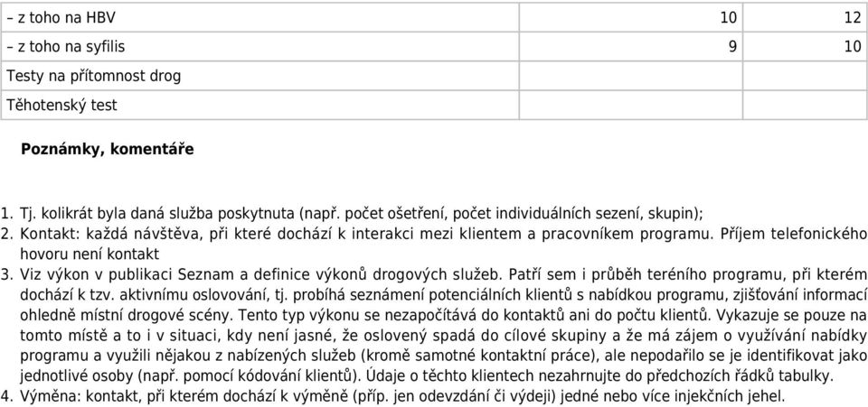 Viz výkon v publikaci Seznam a definice výkonů drogových služeb. Patří sem i průběh teréního programu, při kterém dochází k tzv. aktivnímu oslovování, tj.