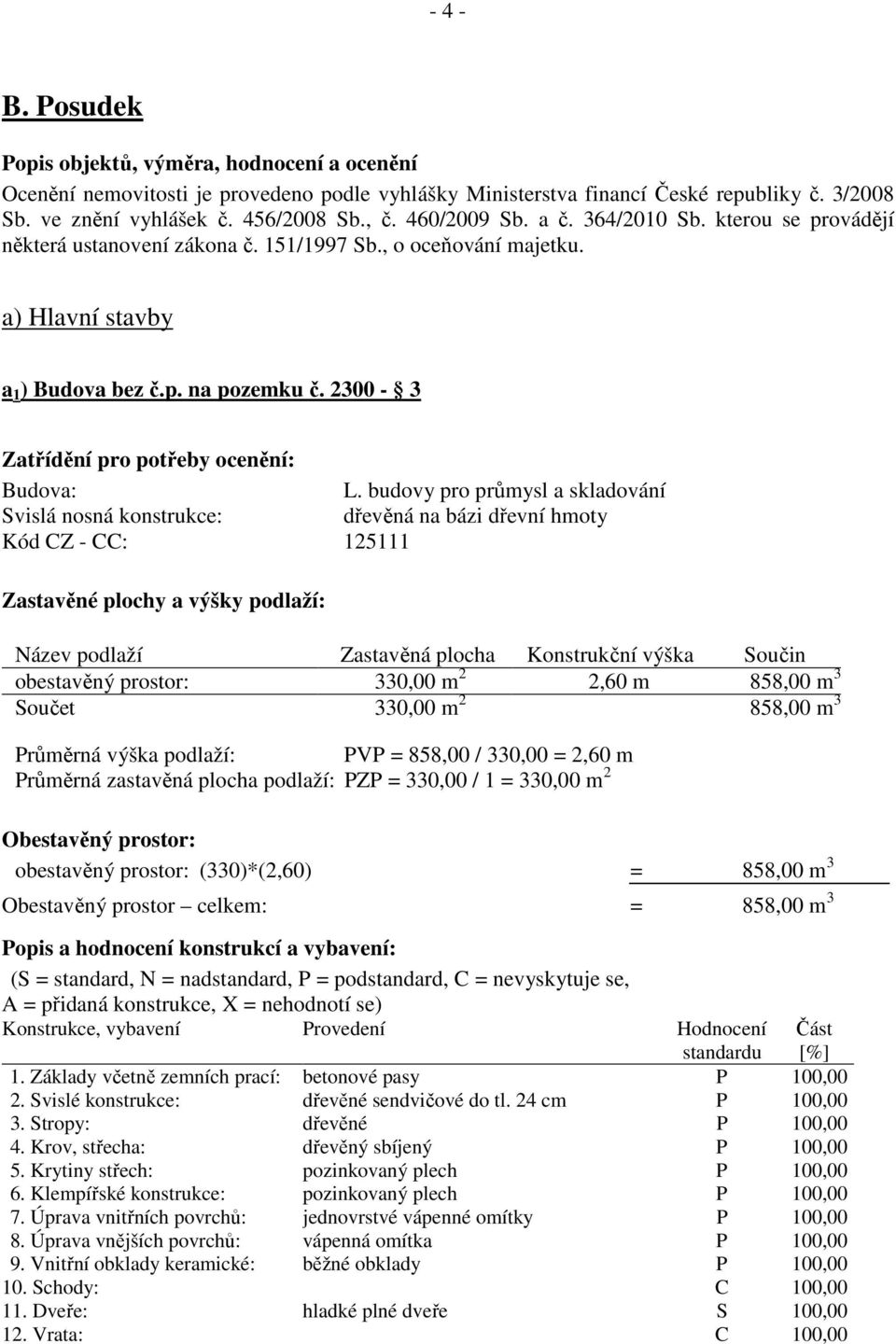 2300-3 Zatřídění pro potřeby ocenění: Budova: L.