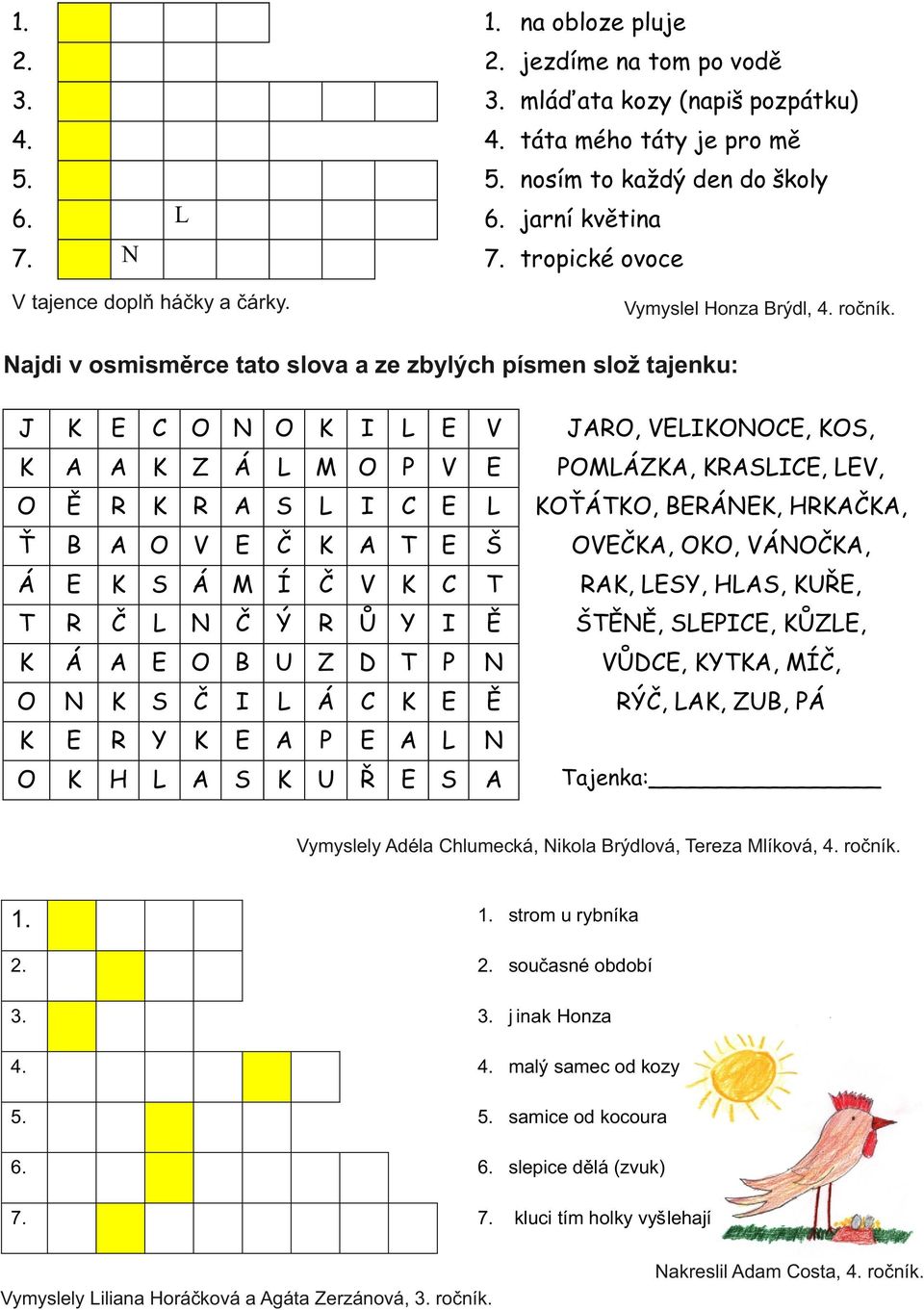 ajdi v osmisměrce tato slova a ze zbylých písmen slož tajenku: J J,,, M M,,, Ť,,, Ť Š,,, M,,, Ř, Ý Ů Š,, Ů, Ů,, M, Ý,,, Ř ajenka: ymyslely déla hlumecká, ikola rýdlová, ereza