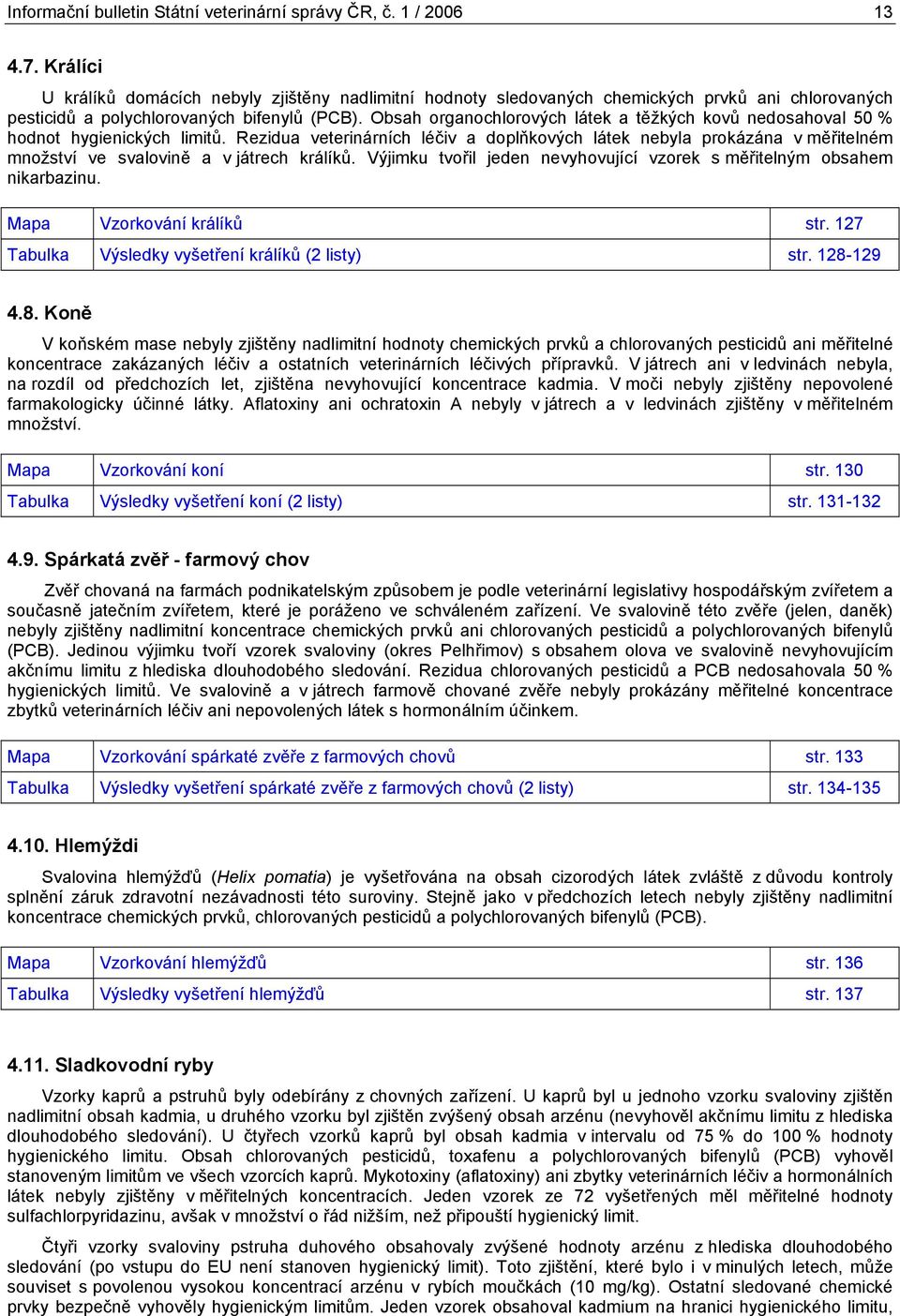 Obsah organochlorových látek a těžkých kovů nedosahoval 50 % hodnot hygienických limitů.