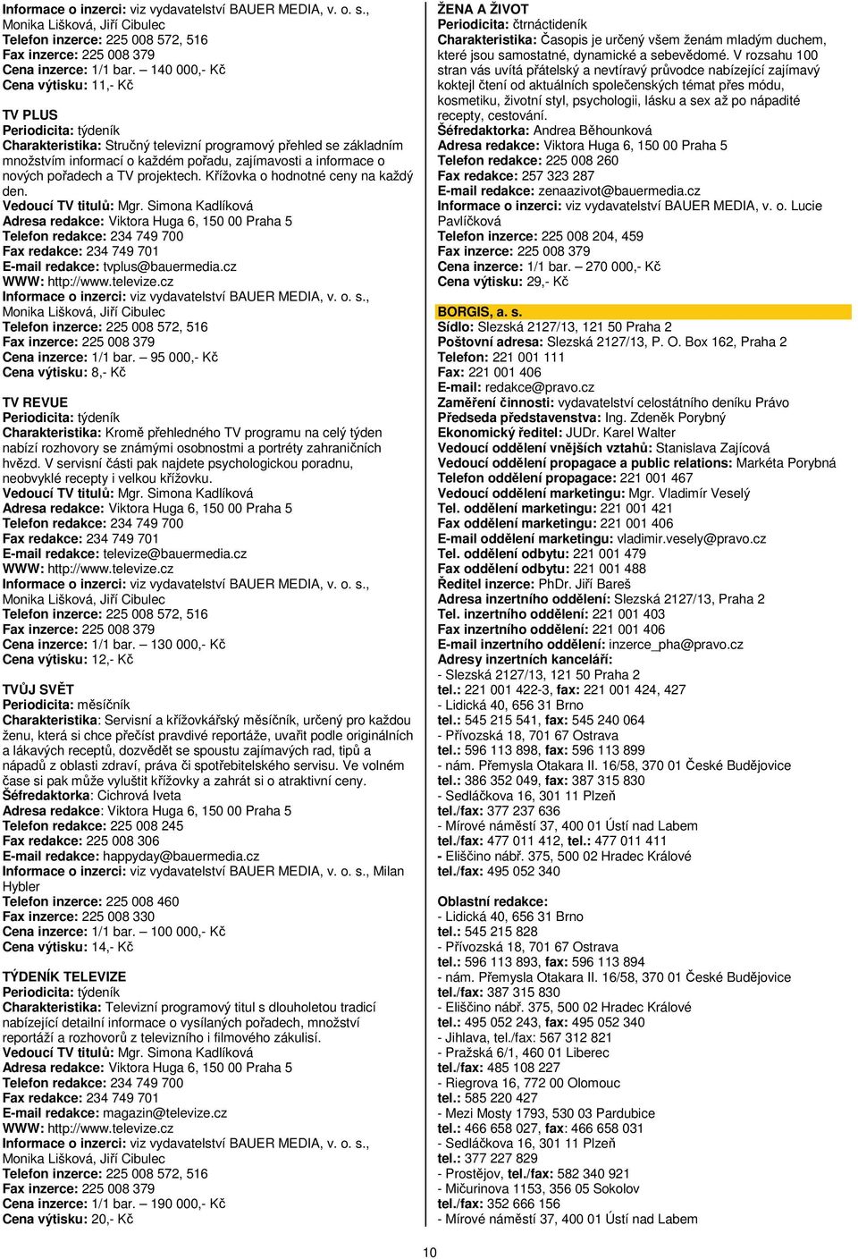 projektech. Křížovka o hodnotné ceny na každý den. Vedoucí TV titulů: Mgr.