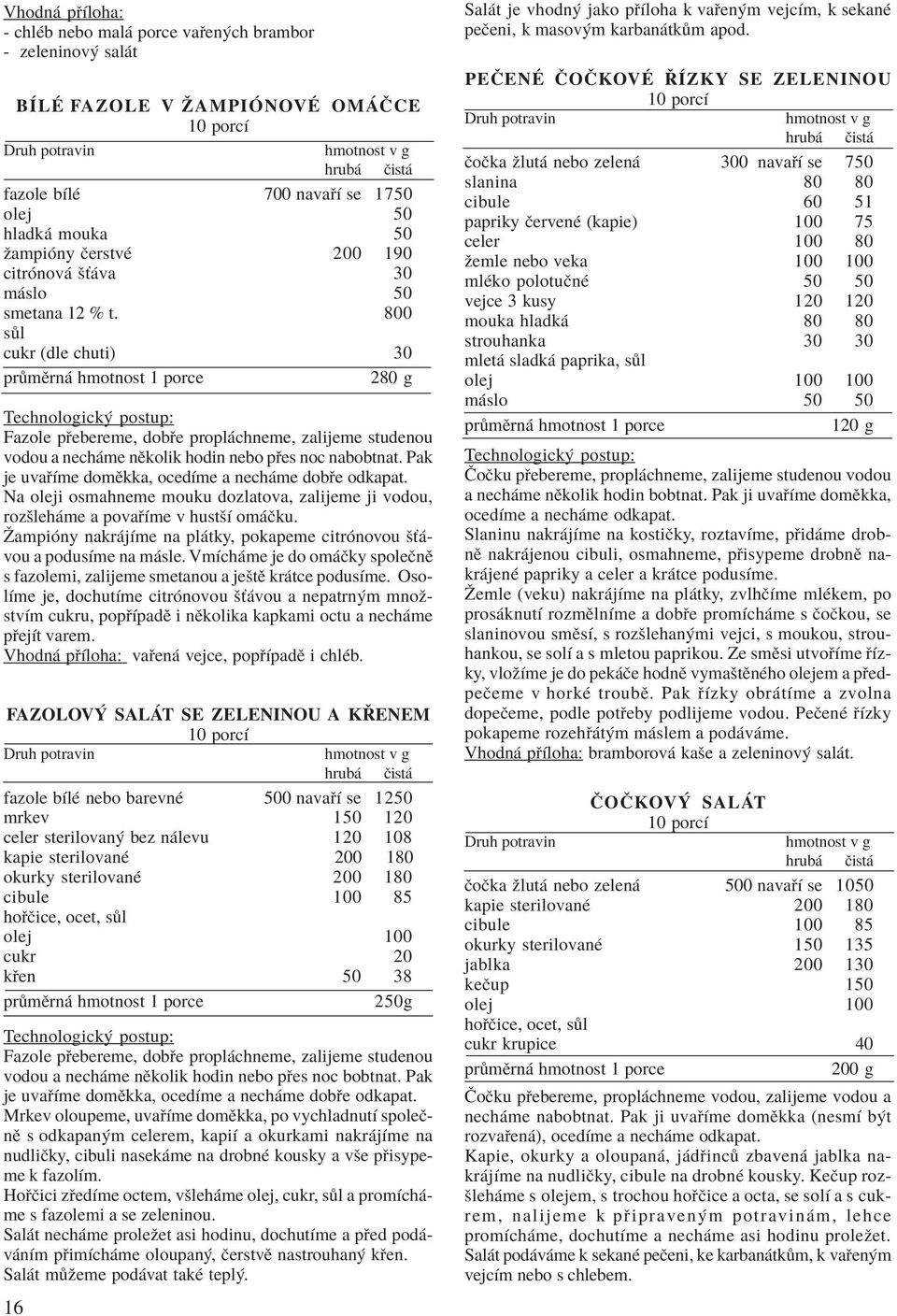 800 s l cukr (dle chuti) 30 pr mïrn hmotnost 1 porce 280 g Technologick postup: Fazole p ebereme, dob e propl chneme, zalijeme studenou vodou a nech me nïkolik hodin nebo p es noc nabobtnat.