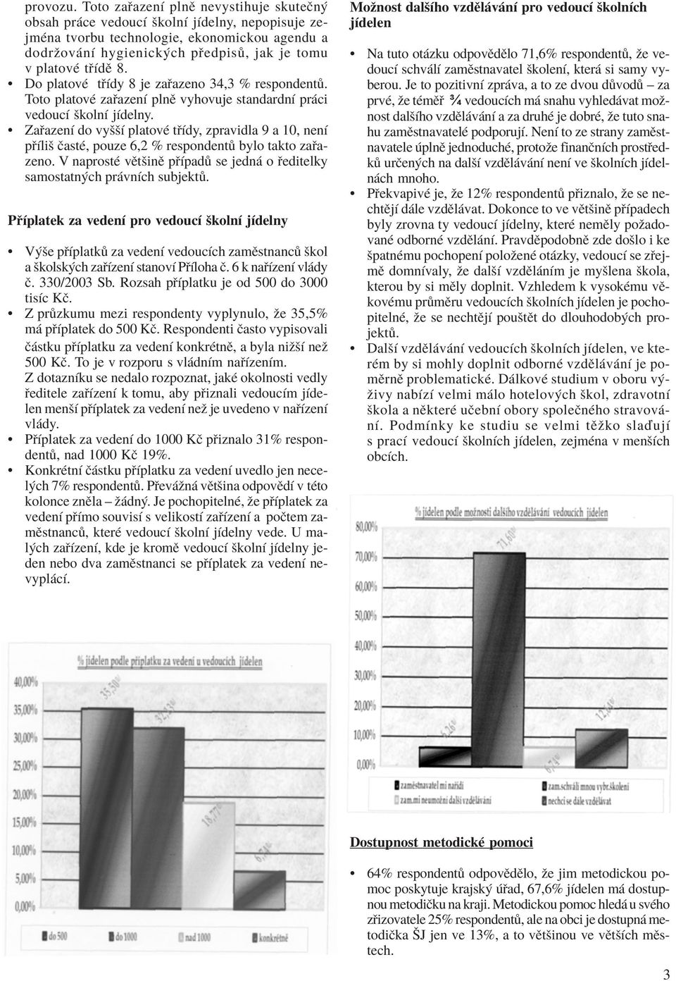 Do platovè t Ìdy 8 je za azeno 34,3 % respondent. Toto platovè za azenì plnï vyhovuje standardnì pr ci vedoucì ökolnì jìdelny.