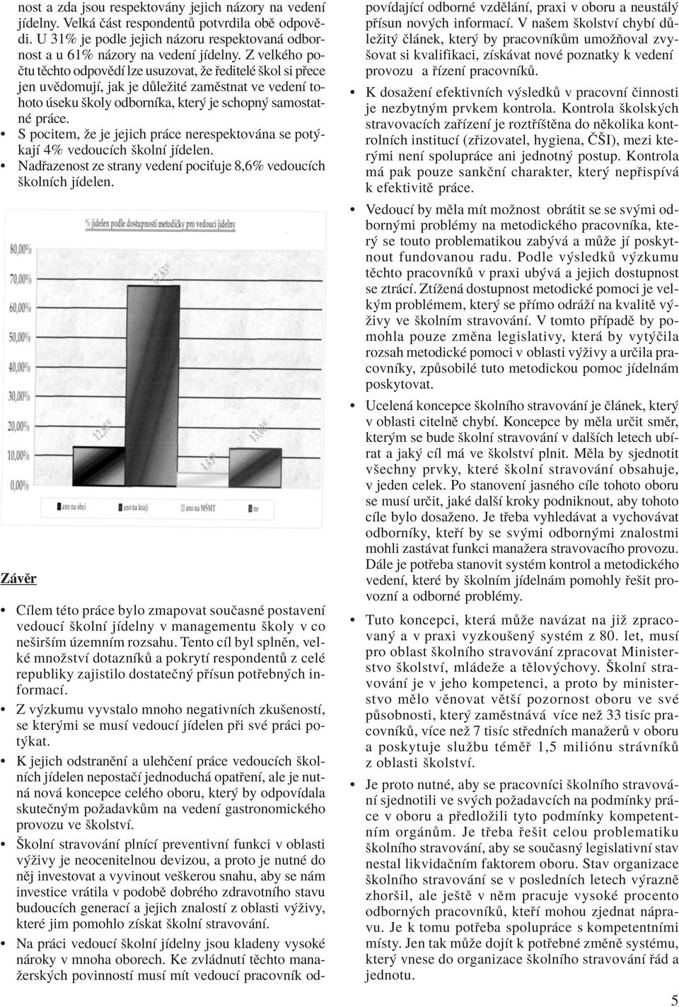 S pocitem, ûe je jejich pr ce nerespektov na se pot kajì 4% vedoucìch ökolnì jìdelen. Nad azenost ze strany vedenì pociùuje 8,6% vedoucìch ökolnìch jìdelen.