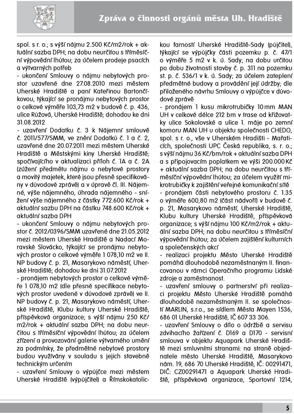 2010 mezi městem Uherské Hradiště a paní Kateřinou Bartončíkovou, týkající se pronájmu nebytových prostor o celkové výměře 103,73 m2 v budově č. p. 436, ulice Růžová, Uherské Hradiště; dohodou ke dni 31.