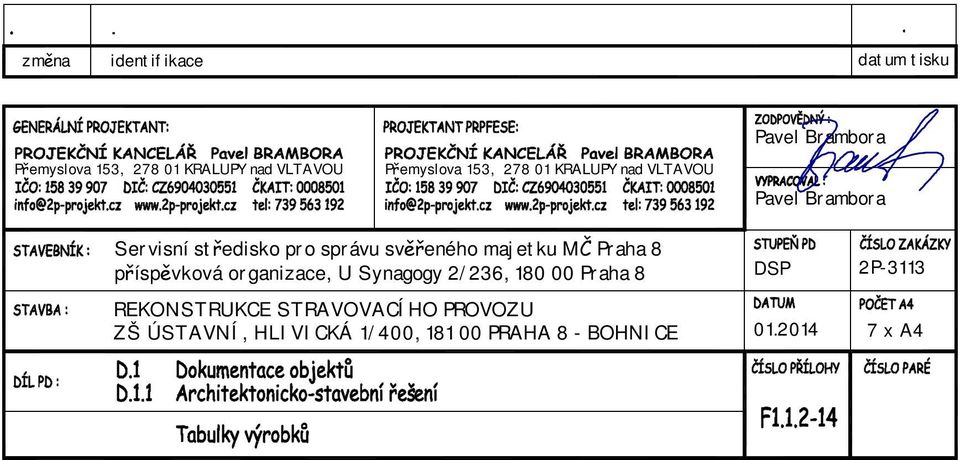 Přemyslova 53, 278 KRAUPY nad VTAVOU Pavel Brambora Servisní středisko pro správu