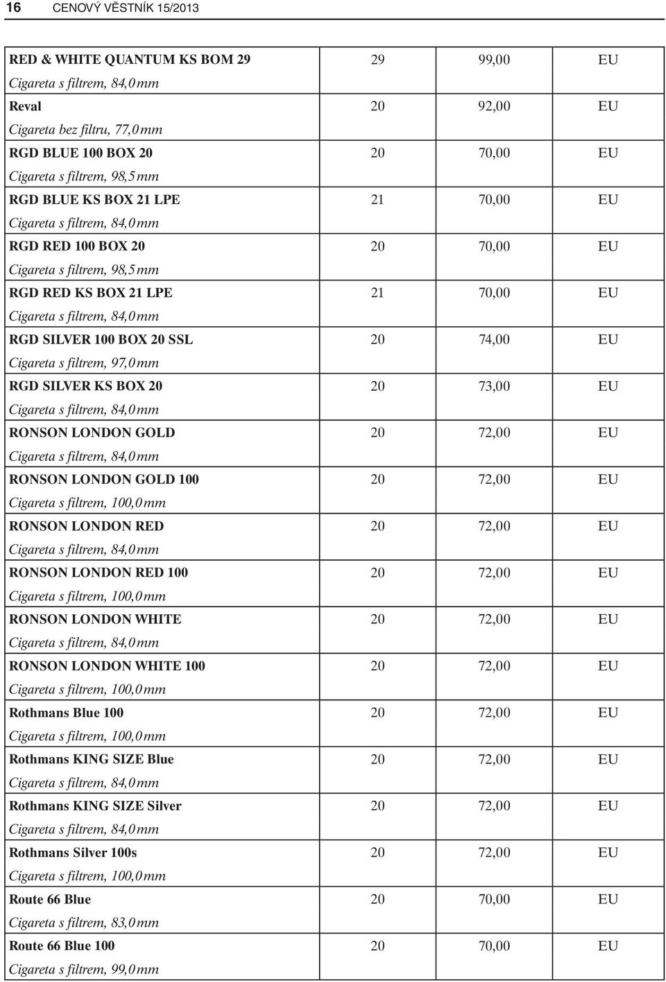 73,00 EU RONSON LONDON GOLD 20 72,00 EU RONSON LONDON GOLD 100 20 72,00 EU RONSON LONDON RED 20 72,00 EU RONSON LONDON RED 100 20 72,00 EU RONSON LONDON WHITE 20 72,00 EU RONSON LONDON WHITE 100 20