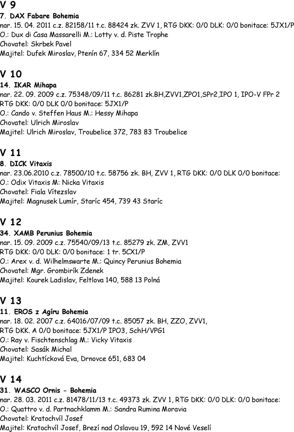 bh,zvv1,zpo1,spr2,ipo 1, IPO-V FPr 2 RTG DKK: 0/0 DLK 0/0 bonitace: 5JX1/P O.: Cando v. Steffen Haus M.