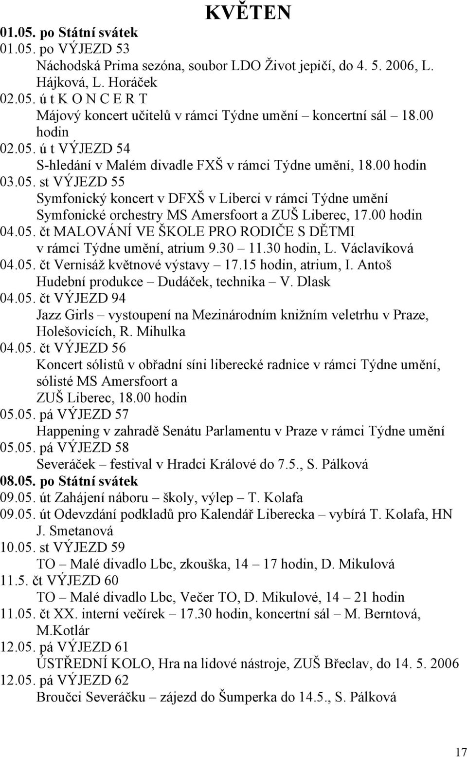 00 hodin 04.05. čt MALOVÁNÍ VE ŠKOLE PRO RODIČE S DĚTMI v rámci Týdne umění, atrium 9.30 11.30 hodin, L. Václavíková 04.05. čt Vernisáž květnové výstavy 17.15 hodin, atrium, I.