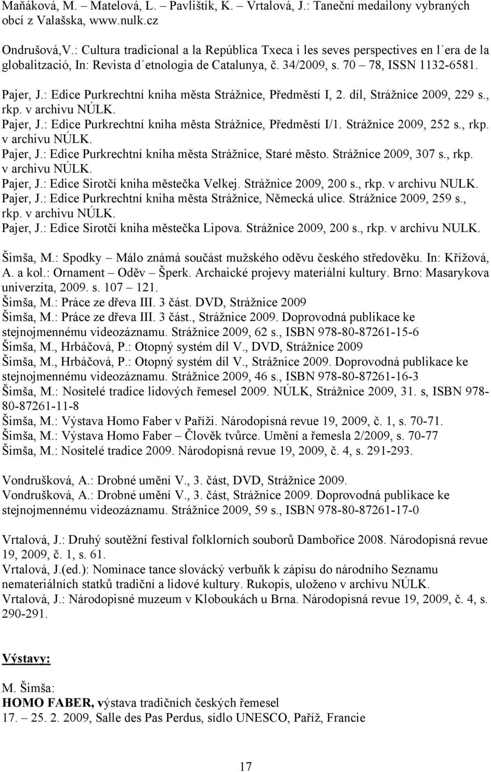 : Edice Purkrechtní kniha města Strážnice, Předměstí I, 2. díl, Strážnice 2009, 229 s., rkp. v archivu NÚLK. Pajer, J.: Edice Purkrechtní kniha města Strážnice, Předměstí I/1. Strážnice 2009, 252 s.