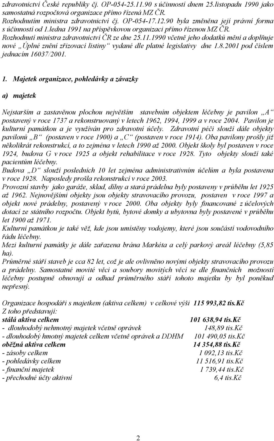 1990 včetně jeho dodatků mění a doplňuje nové Úplné znění zřizovací listiny vydané dle platné legislativy dne 1.