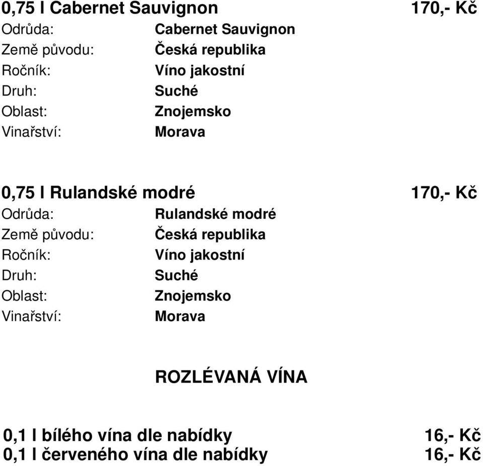 Rulandské modré ROZLÉVANÁ VÍNA 0,1 l bílého vína