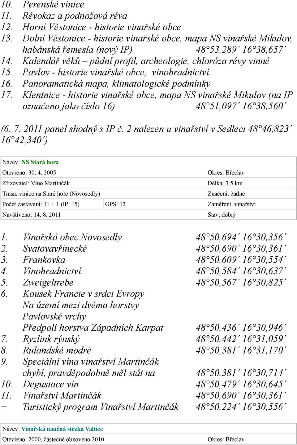 Pavlov - historie vinařské obce, vinohradnictví 16. Panoramatická mapa, klimatologické podmínky 17.