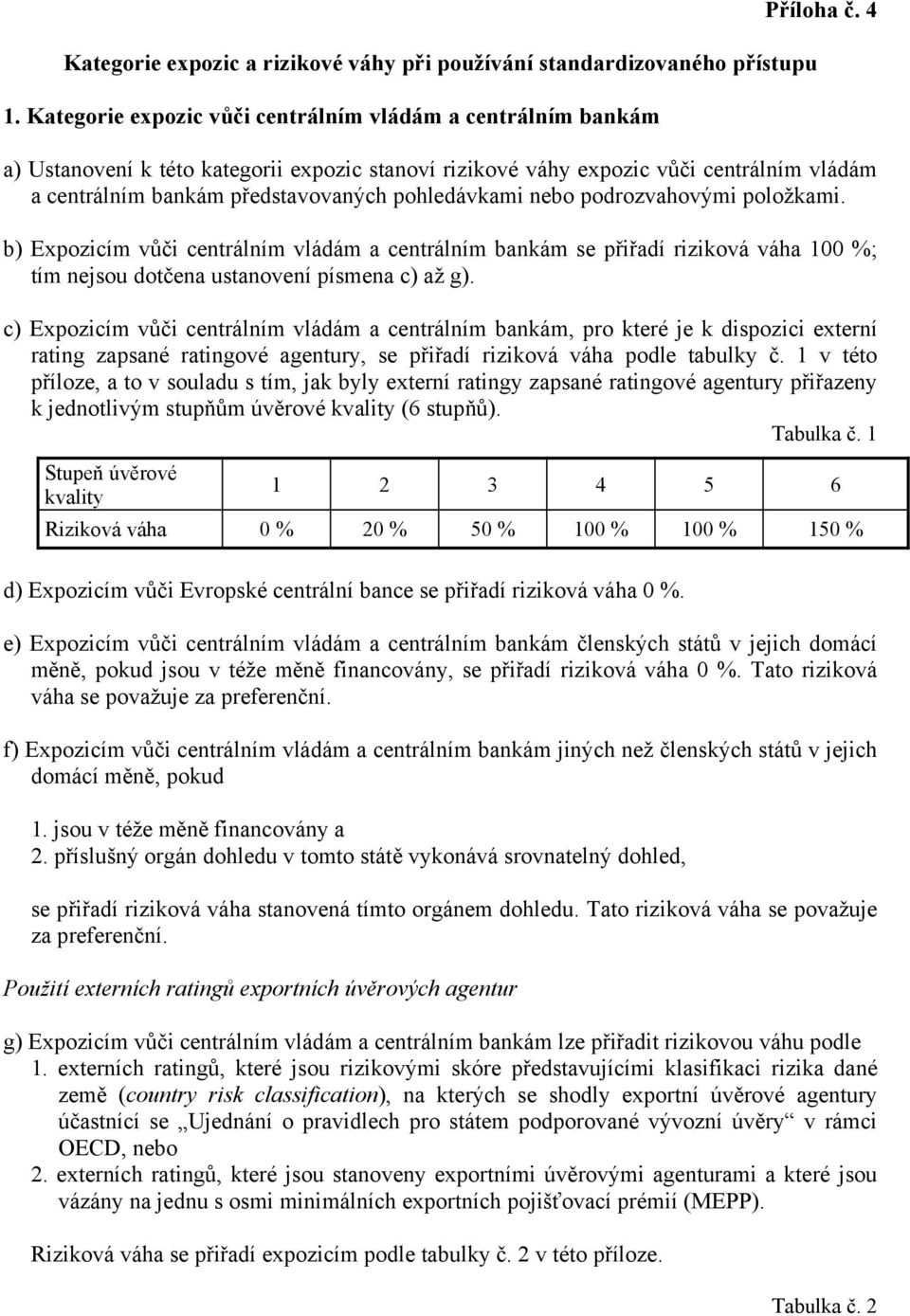 b) Expozicím vůči centrálním vládám a centrálním bankám se přiřadí riziková váha 100 %; tím nejsou dotčena ustanovení písmena c) až g).