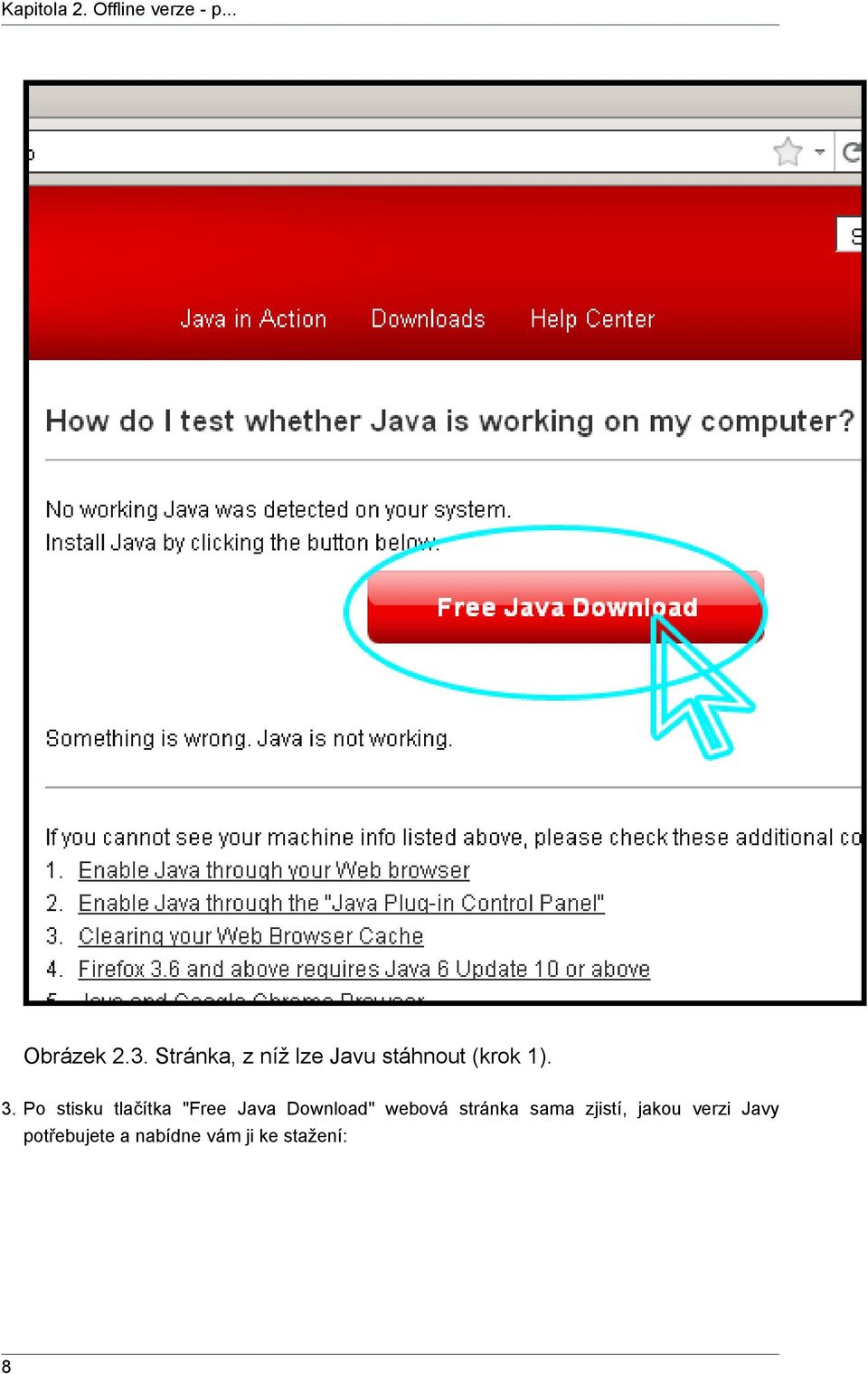 Po stisku tlačítka "Free Java Download" webová stránka