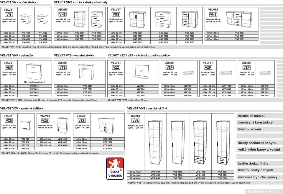 VNS 5002 šíøka 60 cm VNS 6001 šíøka 70 cm VNS 7001 šíøka 80 cm VNS 8001 www.monarc.cz šíøka 90 cm... kvalitní èeský VNS nábytek 9001 pro Váš domov VN + VNS - hloubka víka 40 cm / hloubka korpusu 37.