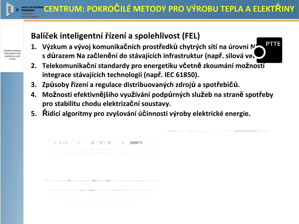 Telekomunikační standardy pro energetiku včetně zkoumání možností integrace stávajících technologií (např. IEC 61850). 3.