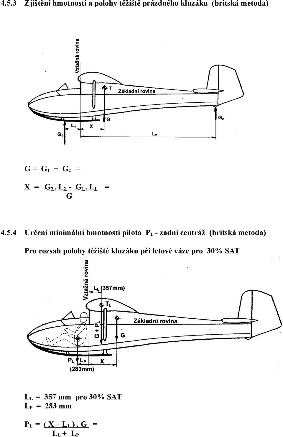 4 = Určení minimální hmotnosti pilota PL - zadní centráž (britská metoda) Pro