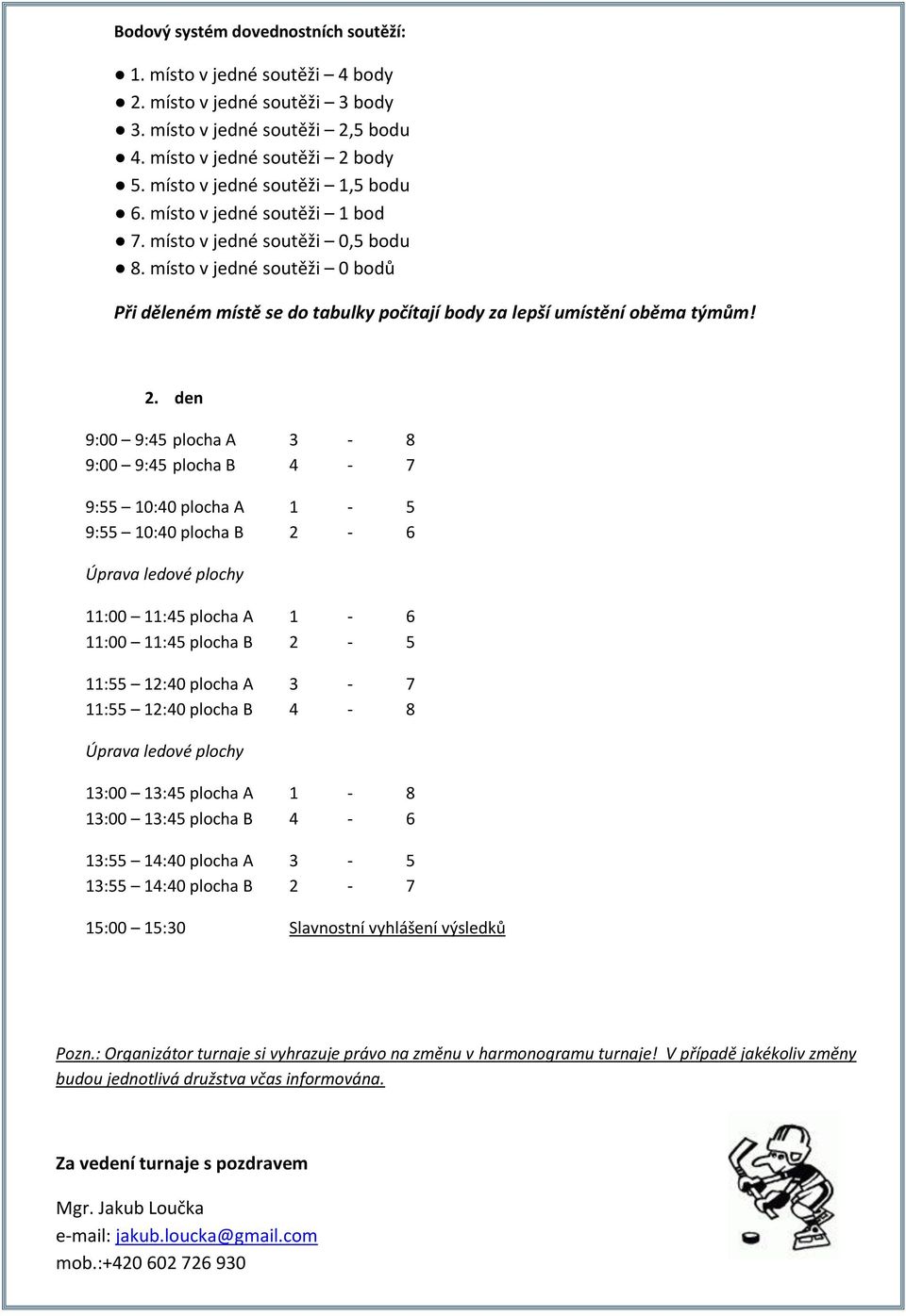 místo v jedné soutěži 0 bodů Při děleném místě se do tabulky počítají body za lepší umístění oběma týmům! 2.