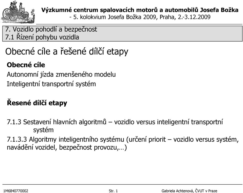 3 Sestavení hlavních algoritmů vozidlo versus inteligentní transportní systém 7.1.3.3 Algoritmy