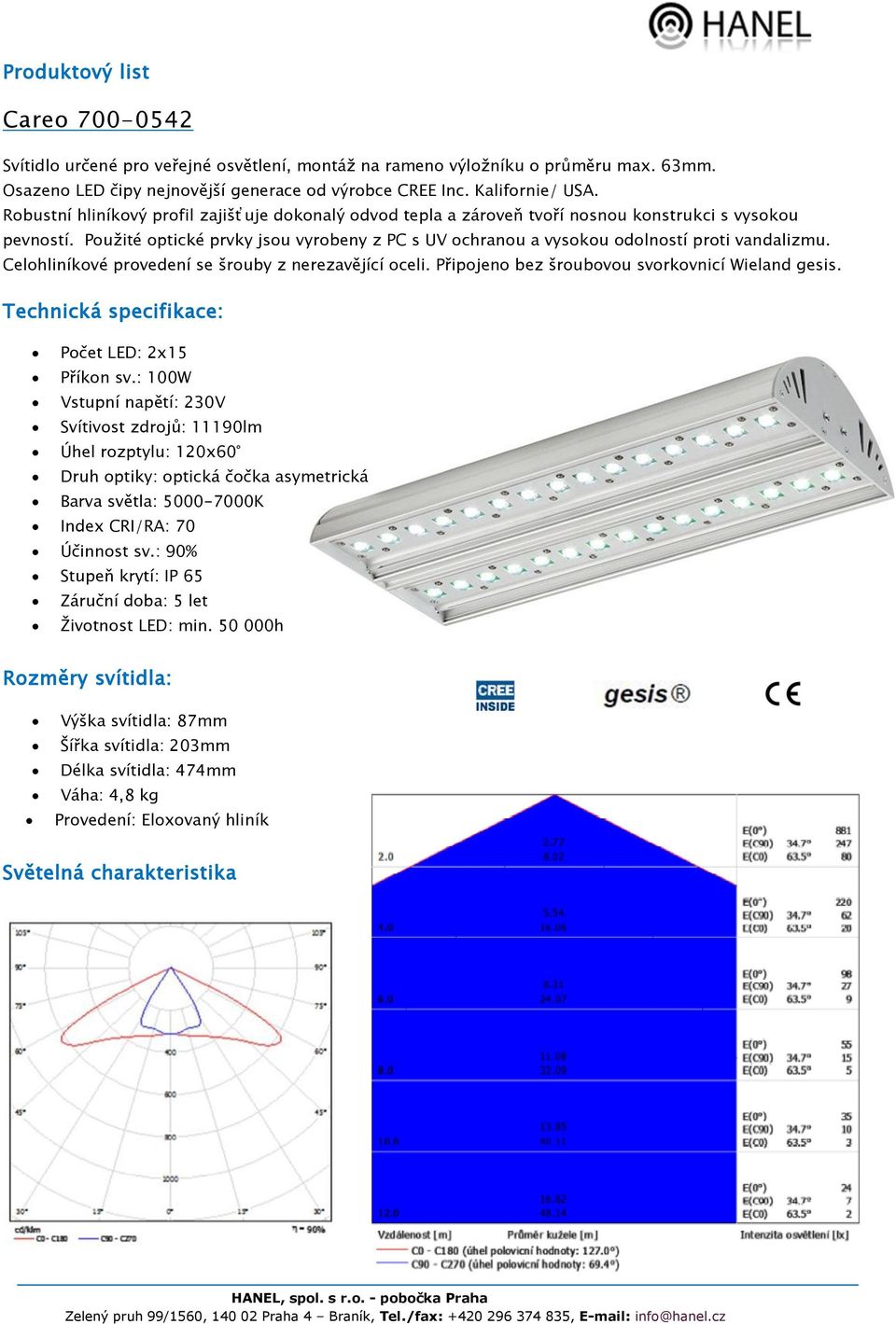 : 100W Vstupní napětí: 230V Svítivost zdrojů: 11190lm Úhel rozptylu: 120x60 Druh optiky: optická