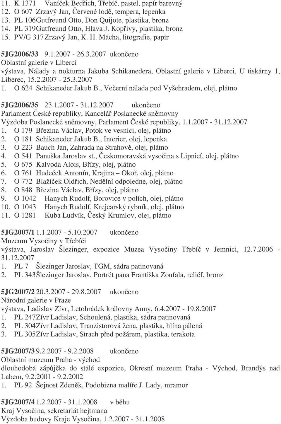 2.2007-25.3.2007 1. O 624 Schikaneder Jakub B., Veerní nálada pod Vyšehradem, olej, plátno 5JG2006/35 23.1.2007-31.12.