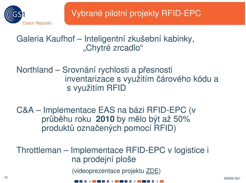 Implementace EAS na bázi RFID-EPC (v prbhu roku 2010 by mlo být až 50% produkt oznaených pomocí