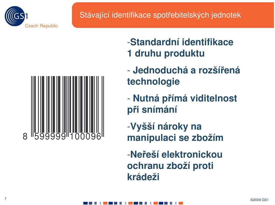 technologie - Nutná pímá viditelnost pi snímání 8 599999 100096 -Vyšší