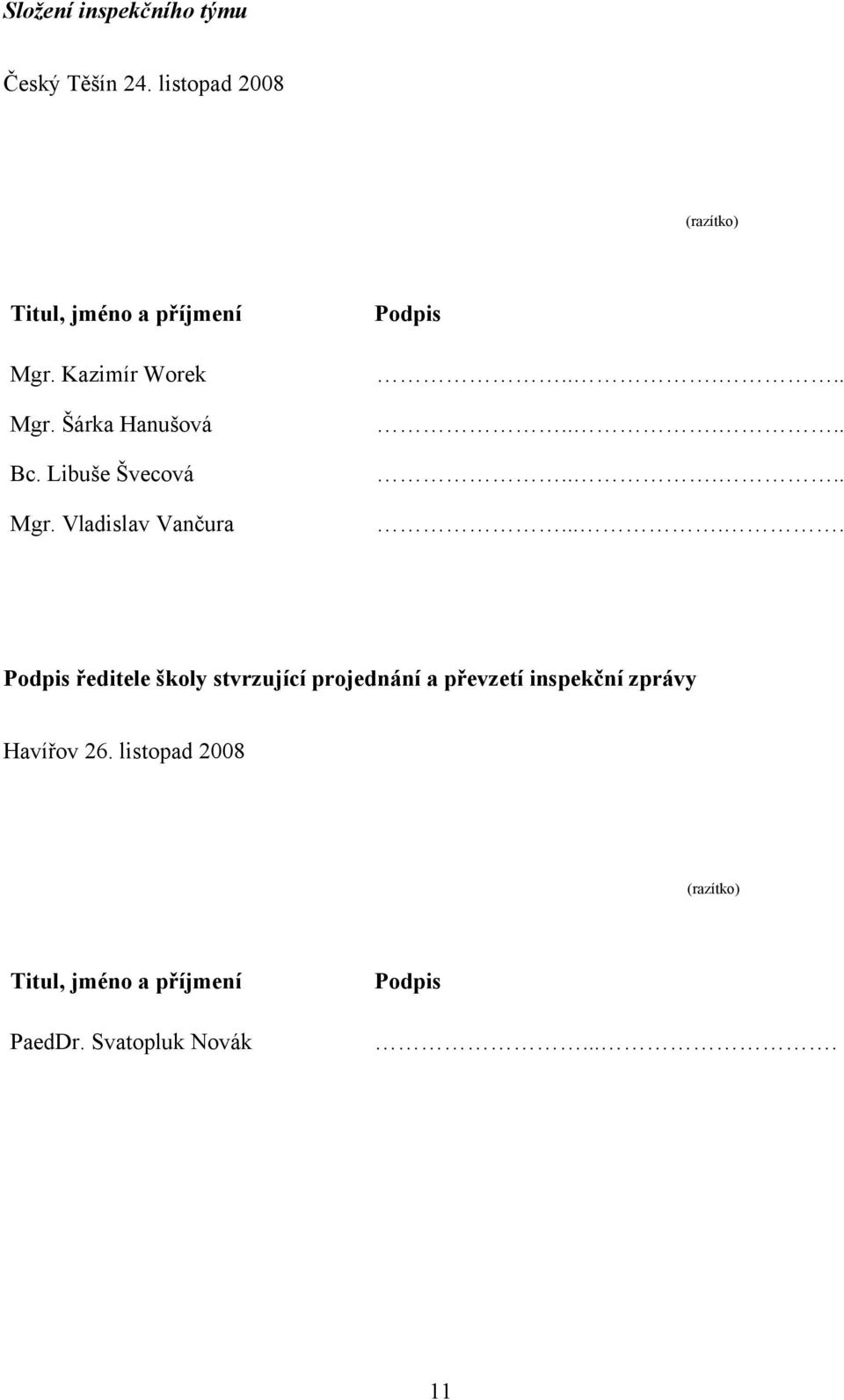 Libuše Švecová Mgr. Vladislav Vančura Podpis.