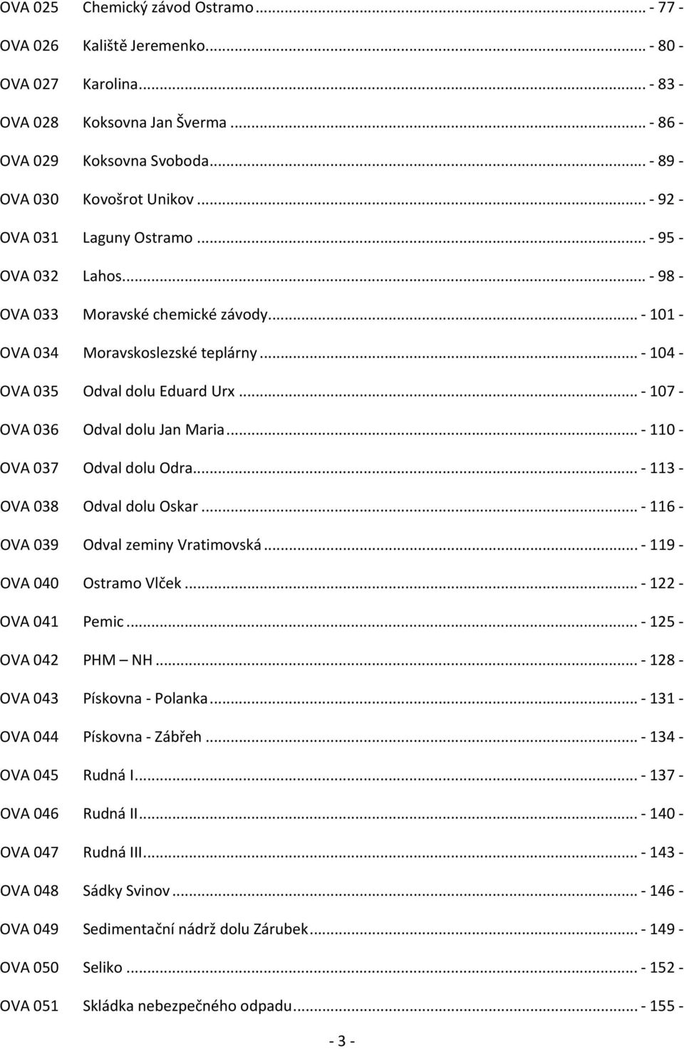 .. 110 OVA 037 Odval dolu Odra... 113 OVA 038 Odval dolu Oskar... 116 OVA 039 Odval zeminy Vratimovská... 119 OVA 040 Ostramo Vlček... 122 OVA 041 Pemic... 125 OVA 042 PHM NH.