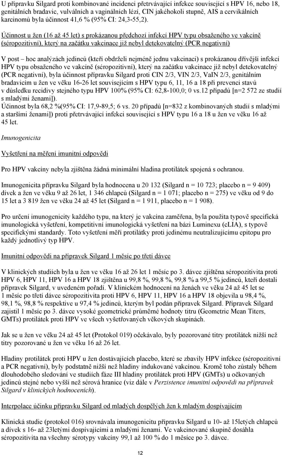 Účinnost u žen (16 až 45 let) s prokázanou předchozí infekcí HPV typu obsaženého ve vakcíně (séropozitivní), který na začátku vakcinace již nebyl detekovatelný (PCR negativní) V post hoc analýzách