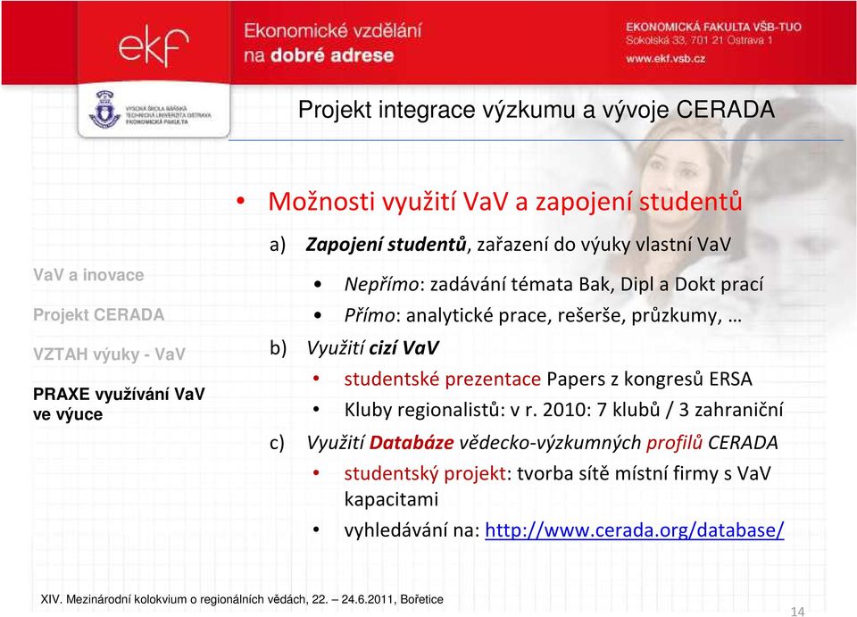 Papers z kongresů ERSA Kluby regionalistů: vr.