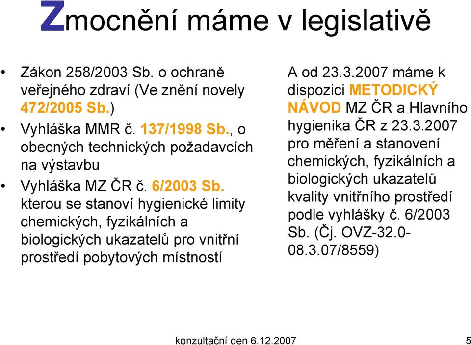 kterou se stanoví hygienické limity chemických, fyzikálních a biologických ukazatelů pro vnitřní prostředí pobytových místností A od 23.